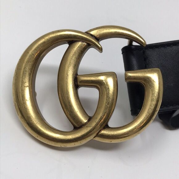 Gucci GG Marmont Thin Belt Black Leather Brass Double G Women Size 75/30 - Picture 11 of 14